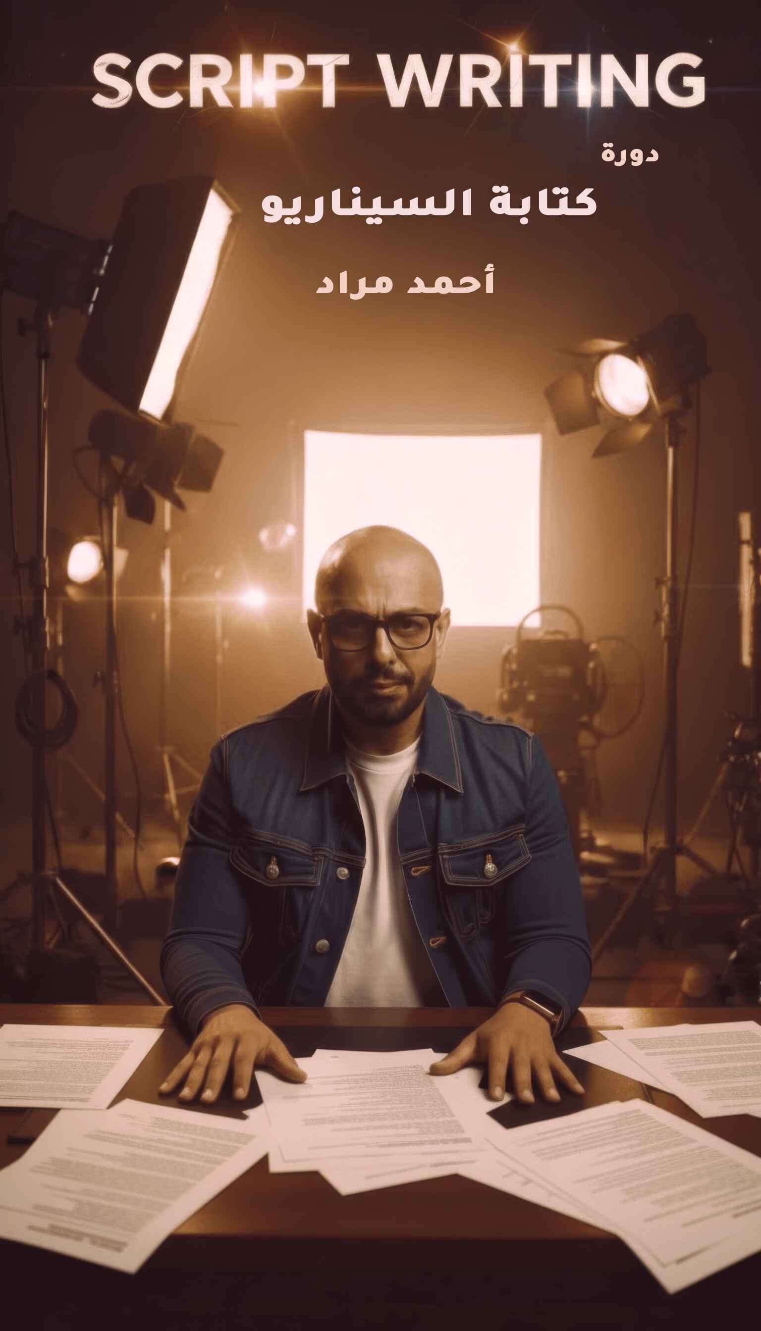 أ. أحمد مراد في استديو تصوير أمام أوراق السيناريو