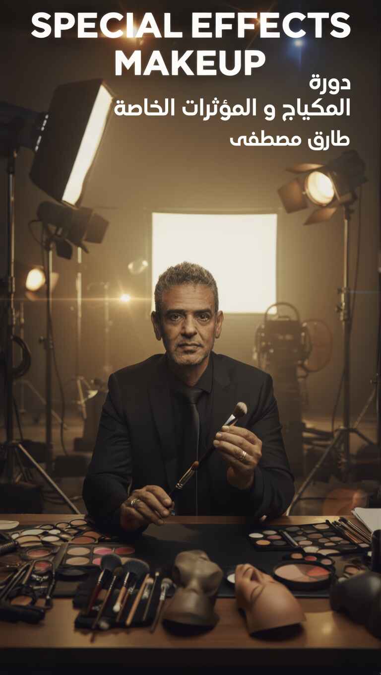 أ. طارق مصطفى أمام أدوات المكياج السينمائي